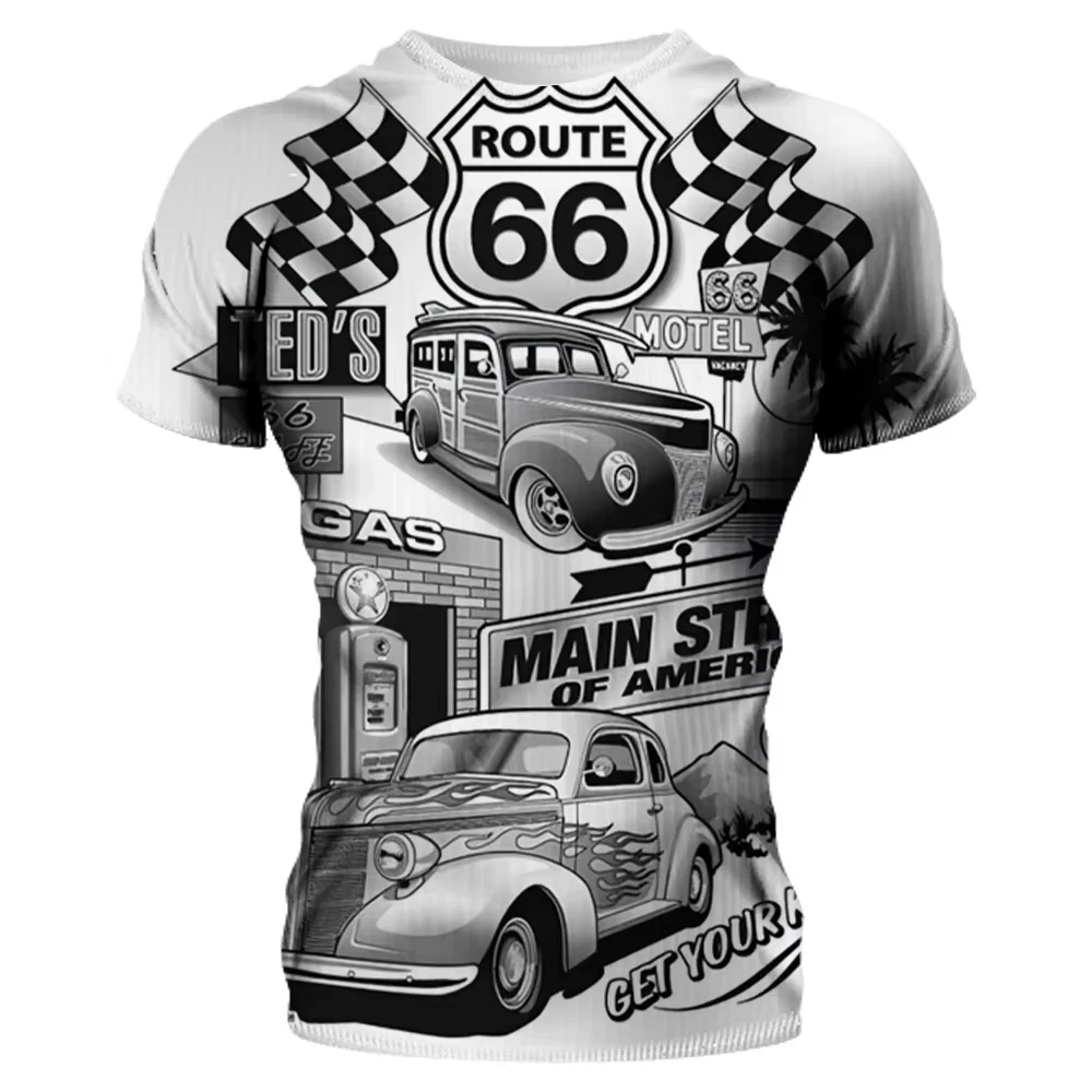 

Newest Summer Mens Clothes Man 3d Printed Fashion Retro Short Sleeve Top Route 66 T Shirt Men Streetwear Short Sleeve T Shirt