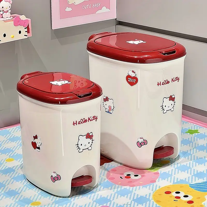 Sanrio Hello Kitty Cartoon Household Waste Can Hand Use Press &Pedal Trash Can Odor Proof Waste Bin Easy Clean IndoorWastebasket view 2