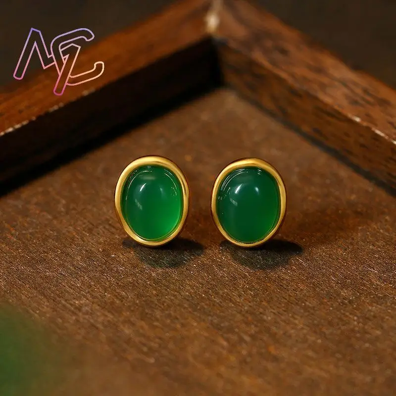 Green Natural Jade Earrings Talismans Luxury Gifts for Women Carved Gemstone Stone Charm Amulet Ear Stud Lucky