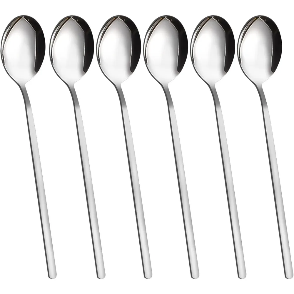 

Soup Spoons Long for Eating 8.5 inch Soup Spoons Set of 6 Silverware 18/8 Stainless Steel Round Spoons