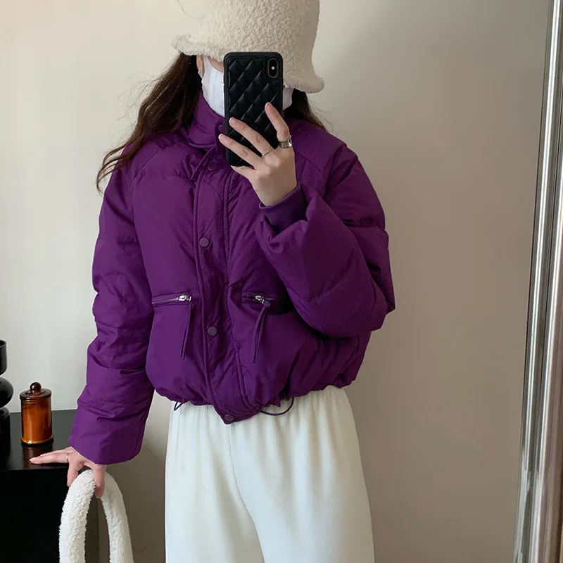 Women's Autumn Winter Down Jacket Duck Short Pure Color Zipper Pocket Retro Simple Leisure Fashion Advanced Soft Niche Versatile