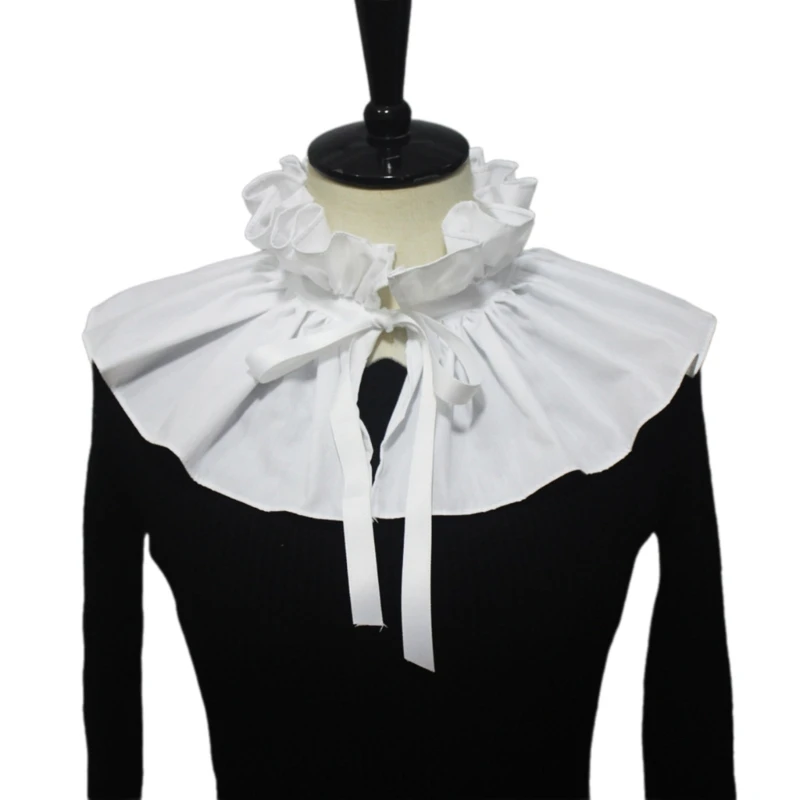 Victorians Renaissances Ruffle False Collar Ribbon Tie Stand Up Collar Shawl Wrap Decorative Capelet for Costume Parties