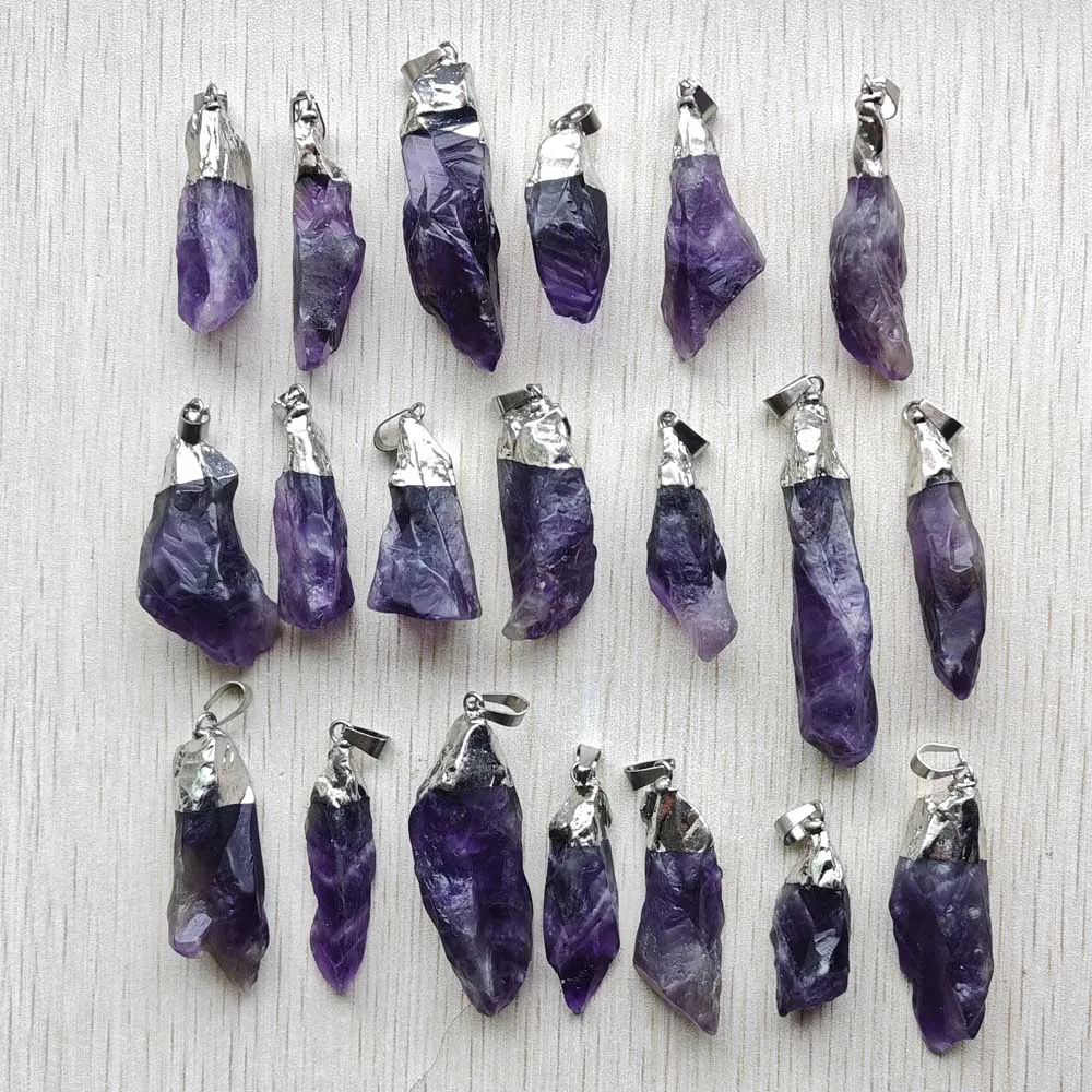 Fashion Amethysts Natural stone silver-plate long Irregular shape pendants for jewelry accessories making 20pcs/lot wholesale