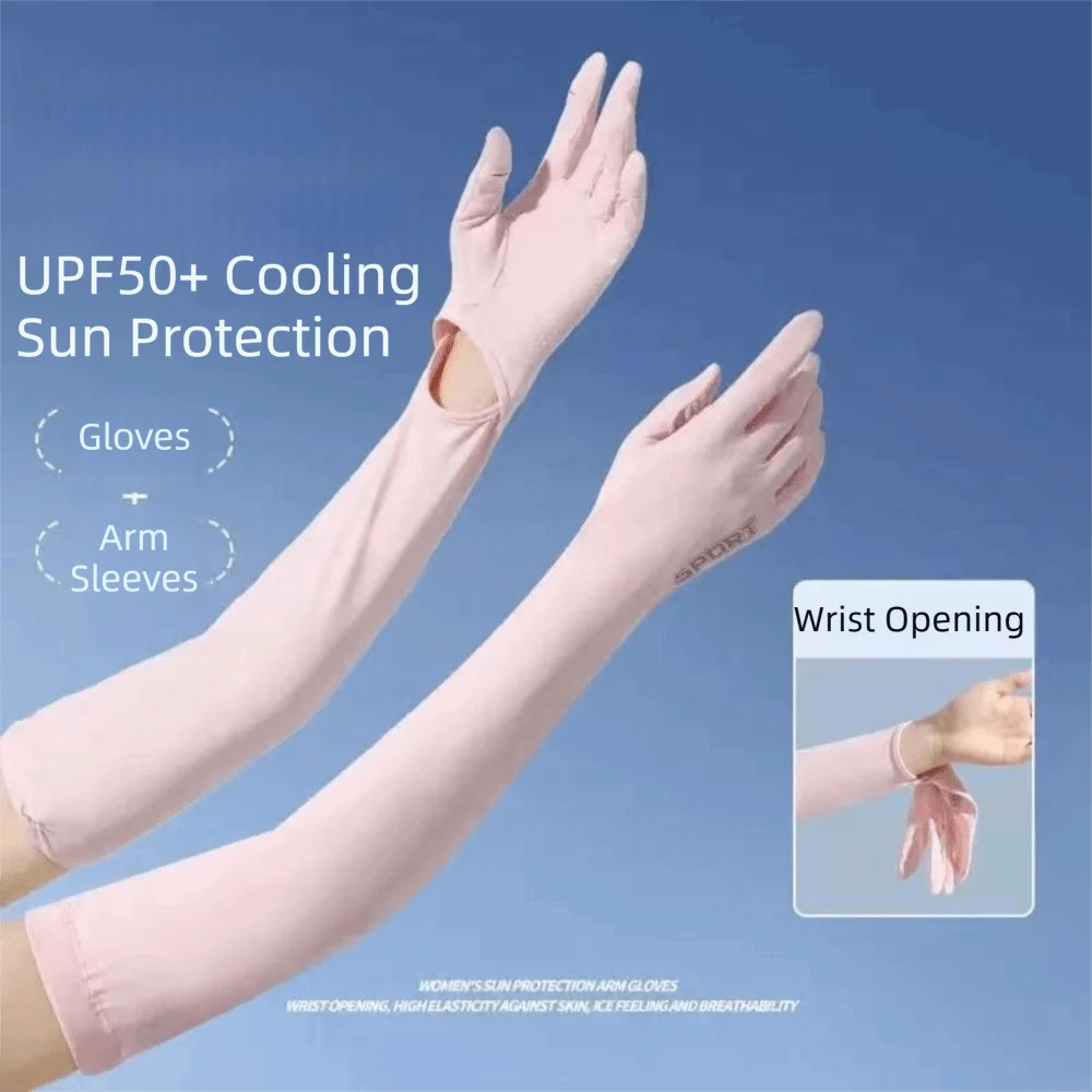 Ice Silk Sun Protection Gloves Anti UV Shield UPF50+ Sunscreen Summer Gloves Long Sleeved Elastic Fit UV Resistant Gloves