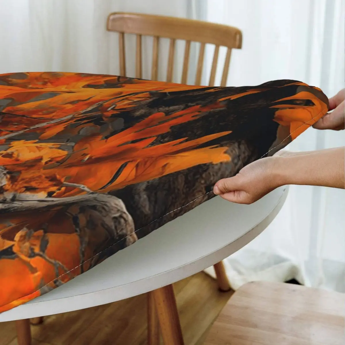 Orange Oak Leaves Autumn Camouflage Artwork Waterproof Round Tablecloth Oilproof Table Cloth Kitchen Events Dining Table Cover