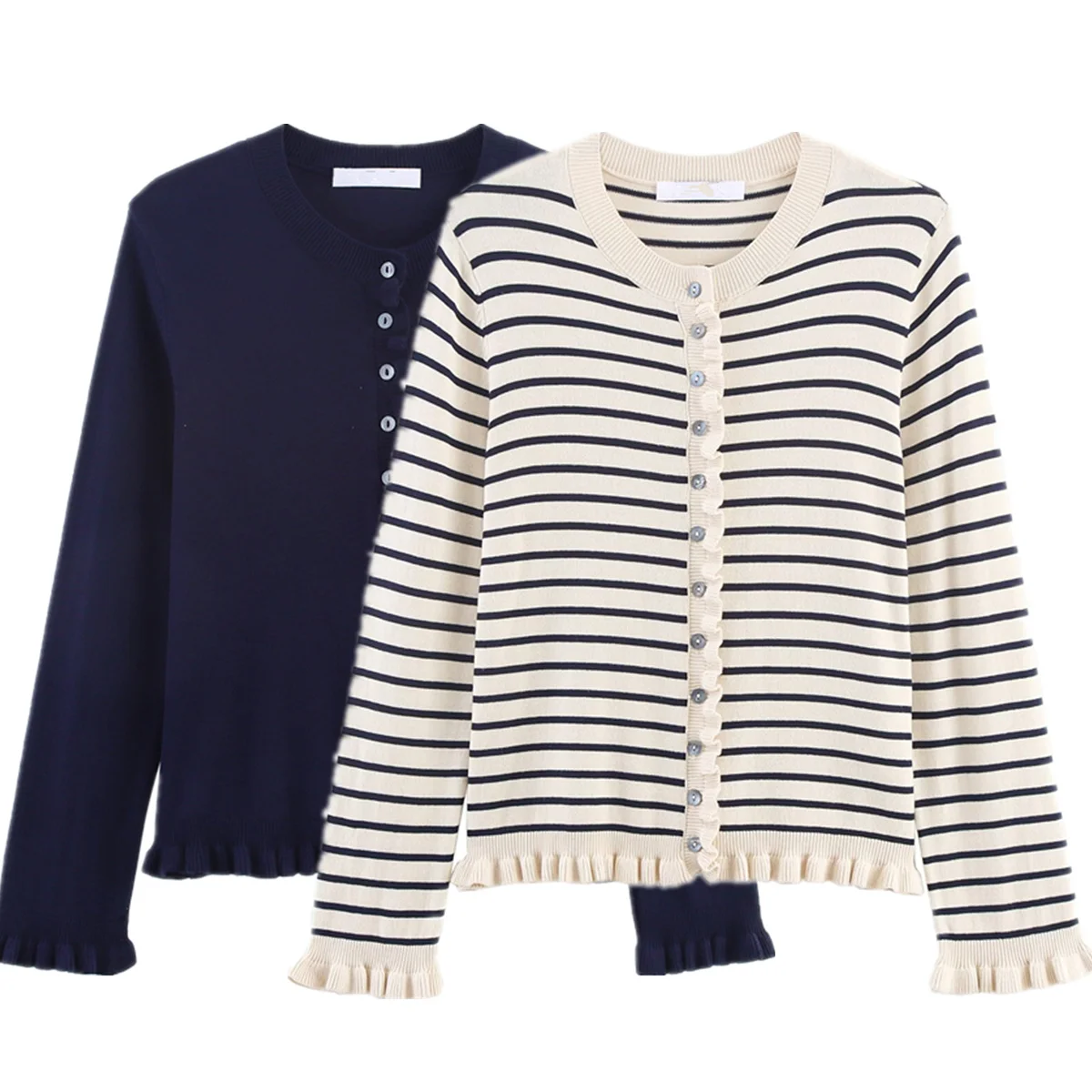 

Jenny&Dave Autumn Women's Knitwear Sweater French Minimalist Striped Knitted Jacket Vintage Single-breasted Cardigan Ladies