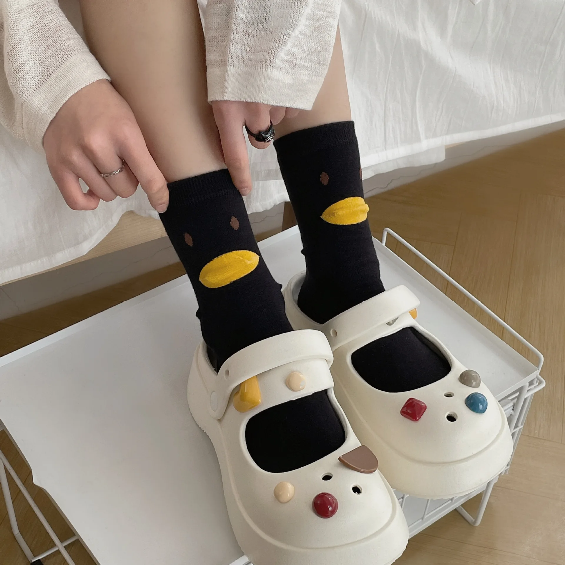 Women's Sock Spring Summer Ugly Cute Three-dimensional Yellow Duck Sock Mid-tube Sock Cotton Sock Simple Fashion Color Wholesale