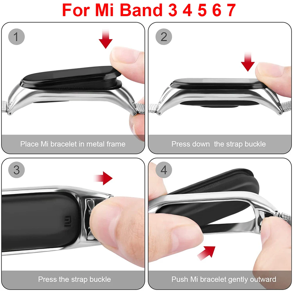 Stainless Steel Band Loop With Case For Xiaomi Mi Band 8 7 6 5 4 3 Metal Men Women Watch Bracelet Strap For Miband 8