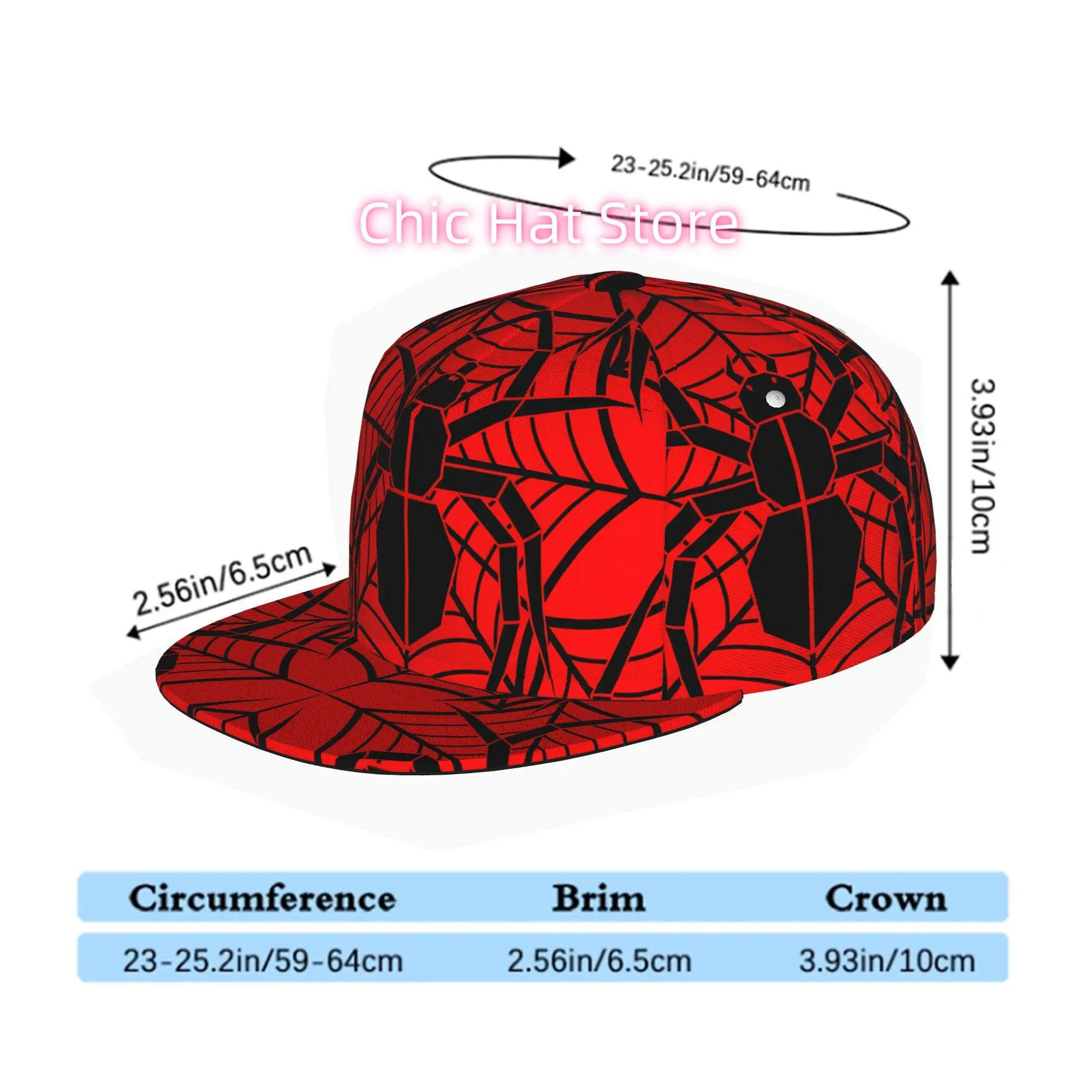 Spider on Web Red Background, Men Women Unisex Flat Brim Baseball Cap, Hip Hop Streetwear Snapback Trucker Hat for Skateboarding
