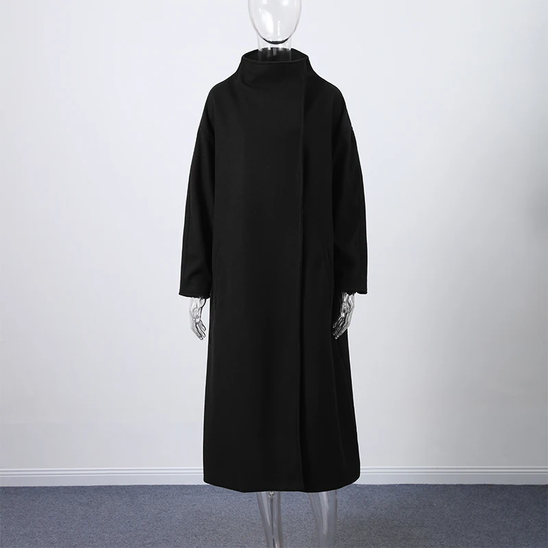 Eleganter Schicker Stehkragen-Wollmantel mit Langen Ärmeln, Einreihig, Locker Geschnitten, Warmer Wintermantel für Damen, Lässige Streetwear, Neu – Detail 5