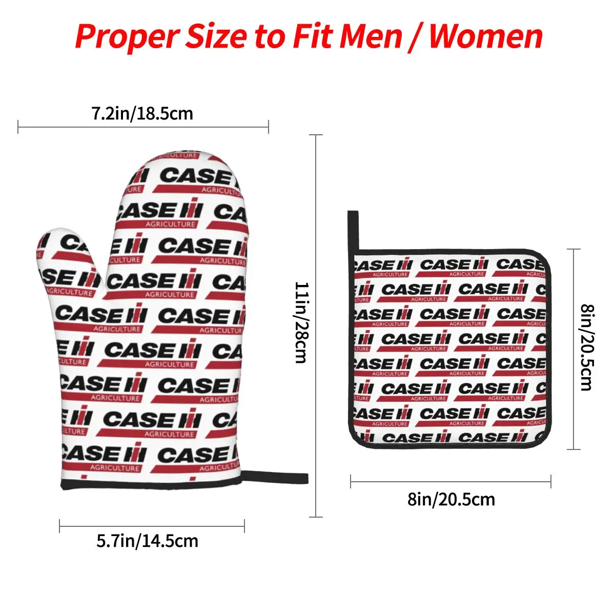 Tractor Case Logo Oven Mitts and Pot Holder Sets of 4 for Baking Kitchen Cooking Grilling Resistant Non-Slip Gloves