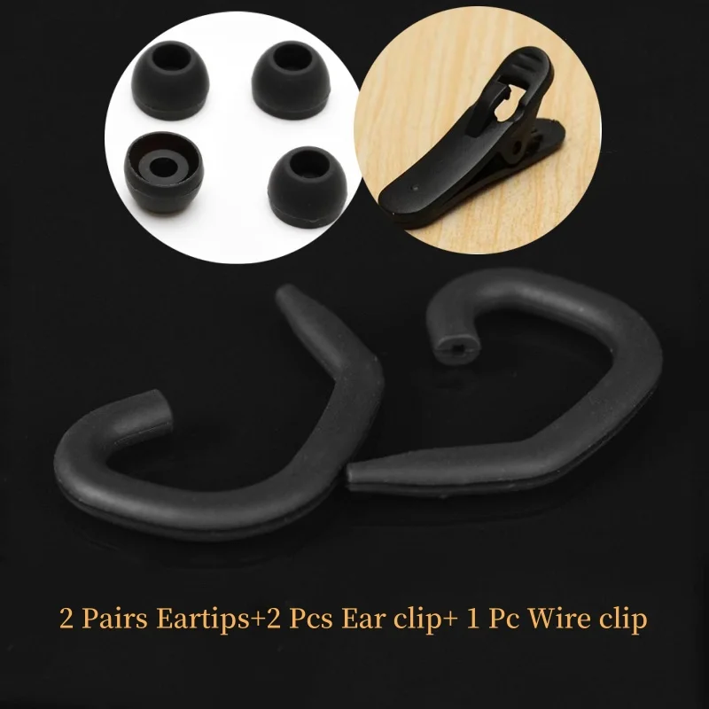 1 Set Replacement Ear Hooks for Wired Headset Earhook Clips Hook Loop + Silicone Earplug + Earphone Clamp Cable Clip