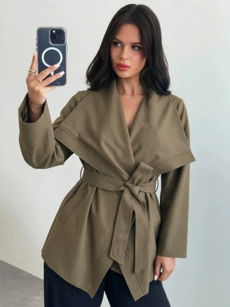 Fashion Long Trench Coat Women Turn Bown Collar Lace Up Long Sleeve Jacket 2026 Autumn Winter Lady Street Outwear Trench Coat