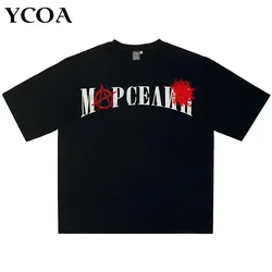 Men T-Shirt Cotton Oversized Letter Gothic Graphic Short Sleeve Tops Tees Korean Fashion Y2k Streetwear Vintage Unisex Clothing