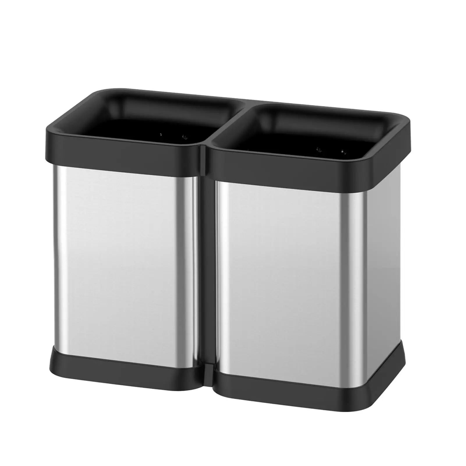 2x5.3 Gallon Dual Compartment Trash Can, Open Top, Lidless Stainless Steel, Garbage Bin for Kitchen, Office, Room, Living Room