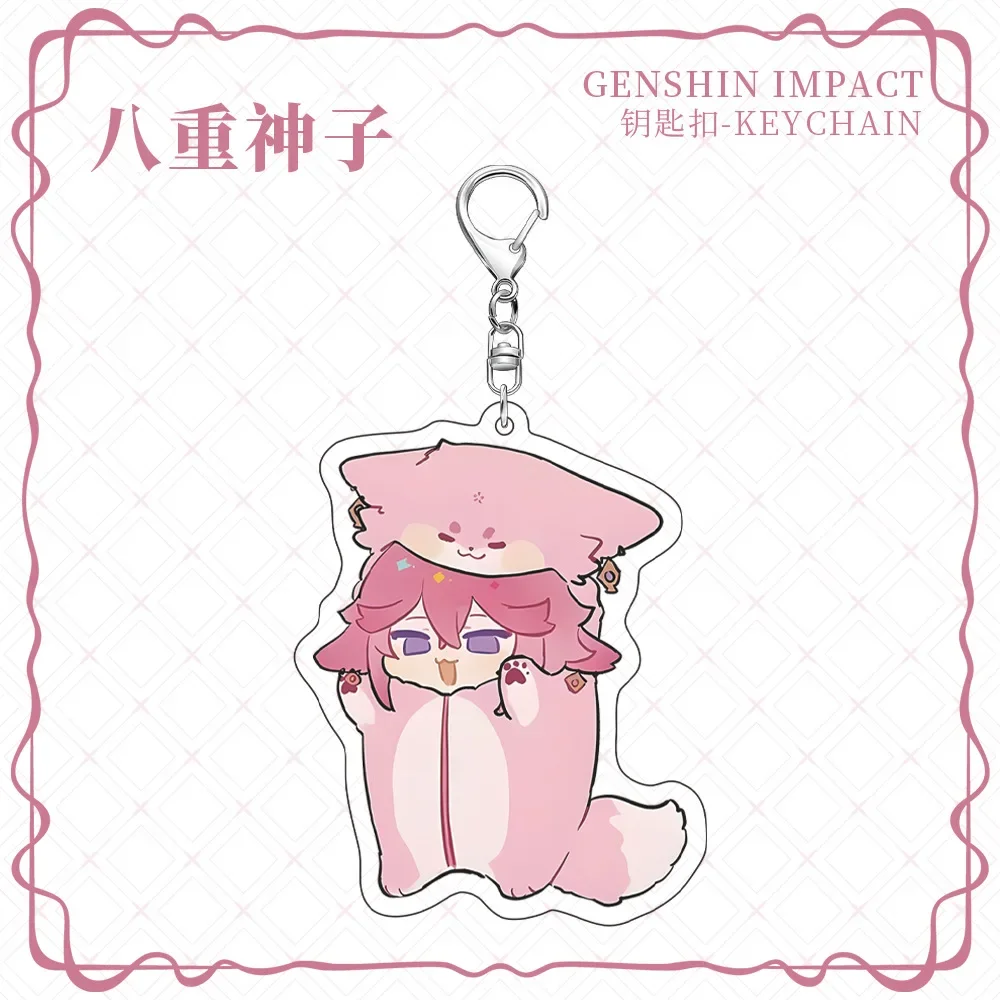 Anime Game Yuan Shen Acrylic Keychain Yae Miko Kaedehara Kazuha Tartaglia Nahida Cute Animal Fox Shaped Bag Pendant Accessories