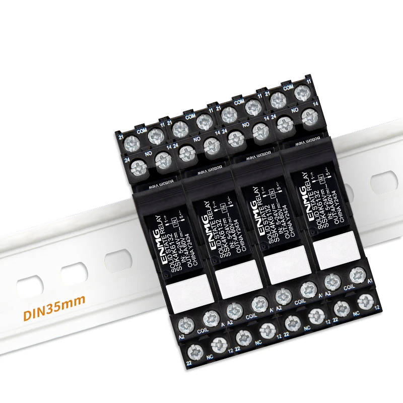 ENMG Small DIN-Rail Solid State Relay 24V 3A 4A 10A DC SSK10D6132 SSR DC to AC 220Vdc with base DC control 5V 24V AC 220V lights