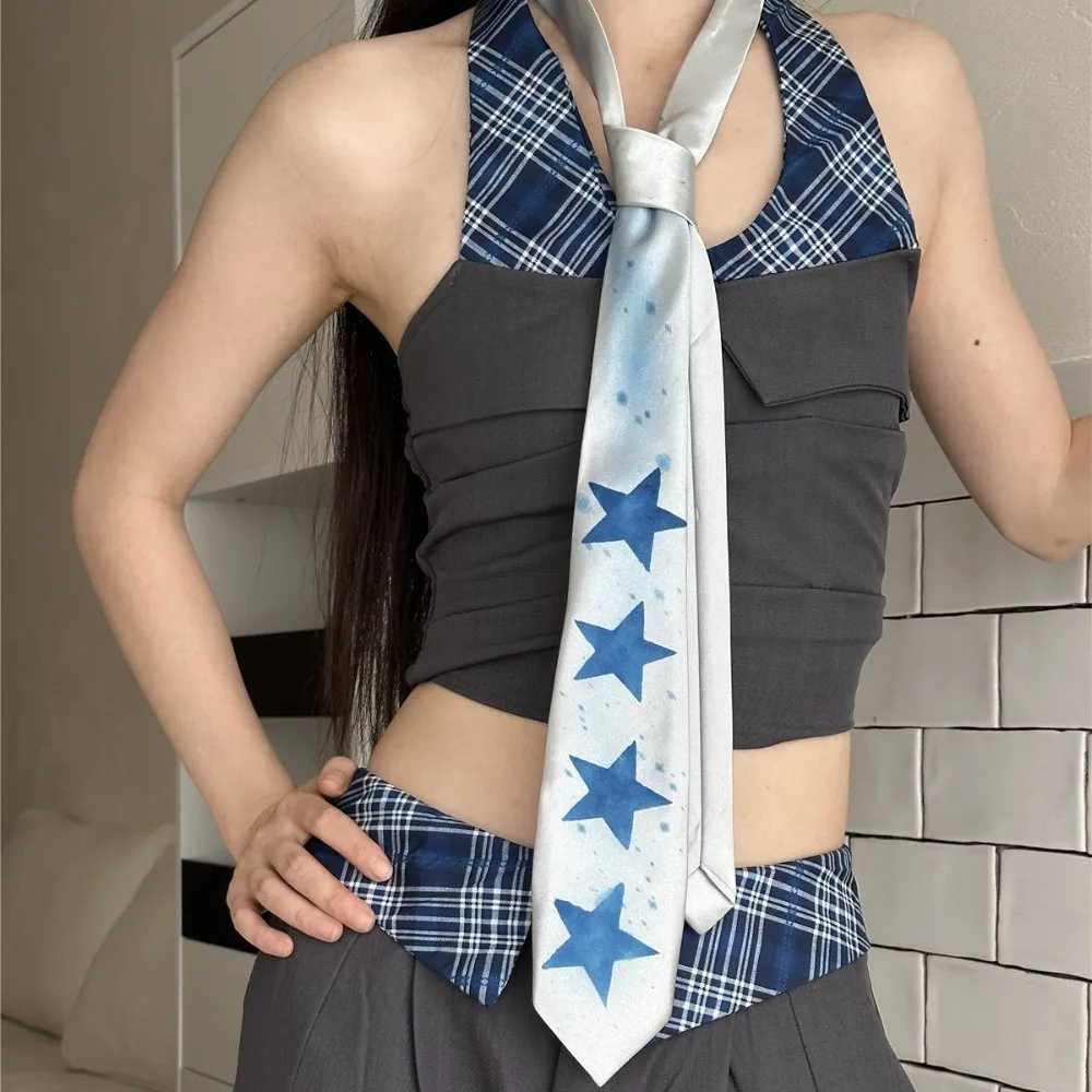 Fashion Y2K Star Tie Narrow Sweet Glossy Tie Soft Hand Tied Unisex Necktie Suit Accessories