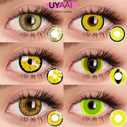 UYAAI 1Pair Halloween Contacts Lenses Yellow Contacts Lenses Soft Yearly Puppiletes Eyes Color Lenses Comfort Makeup Beauty