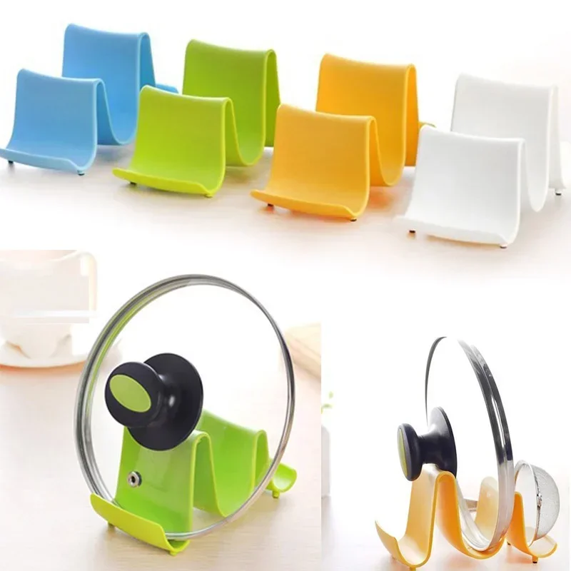 Kitchen Tools Pot Cover Lid Shelves Spoon Storage Rack Wave Design  Plastic  Cooking Accessories Pot Lid Pan Shelf