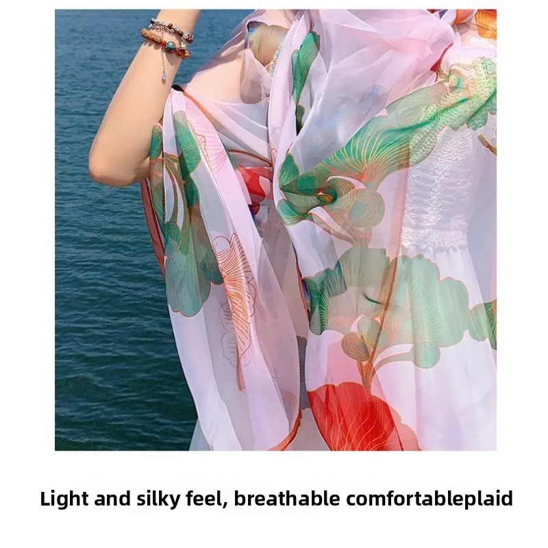 Travel Thin Beach Sunscreen Scarf Transparent Swimsuit Cover-ups Soft Silk Scarf Bikini Large Shawl Sarong Wrap