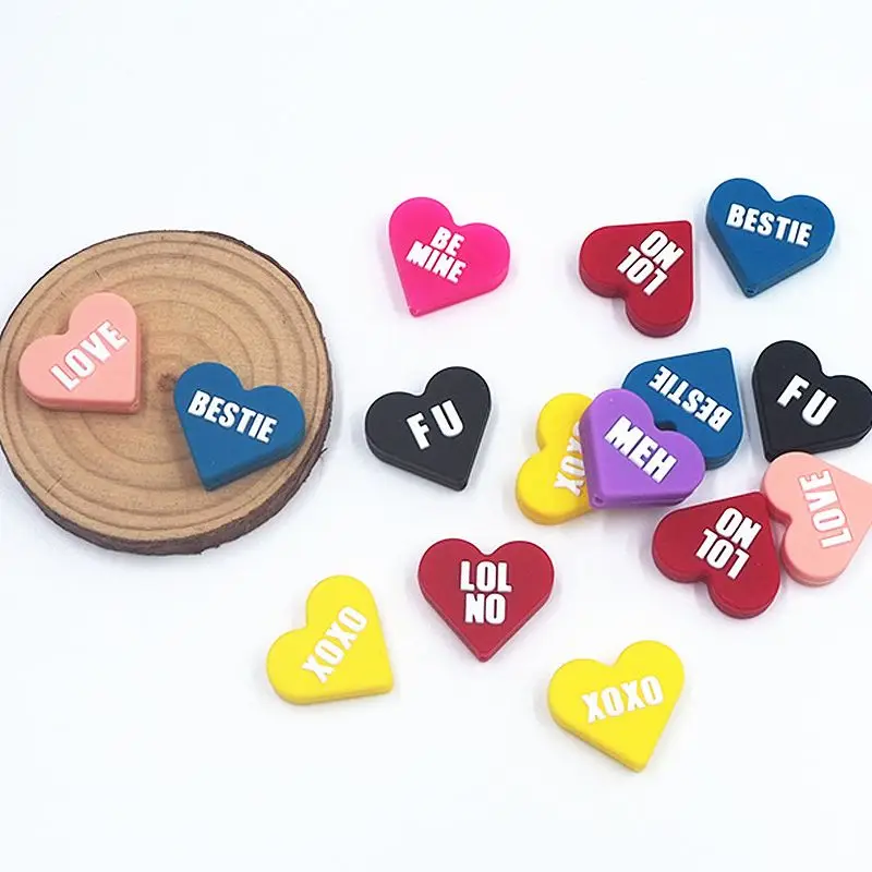 

Chenkai 10PCS Candy Heart Valentine's Focal Beads For Pen Beadable Pen Silicone Charms Character Beads For Pen Making Pacifiers