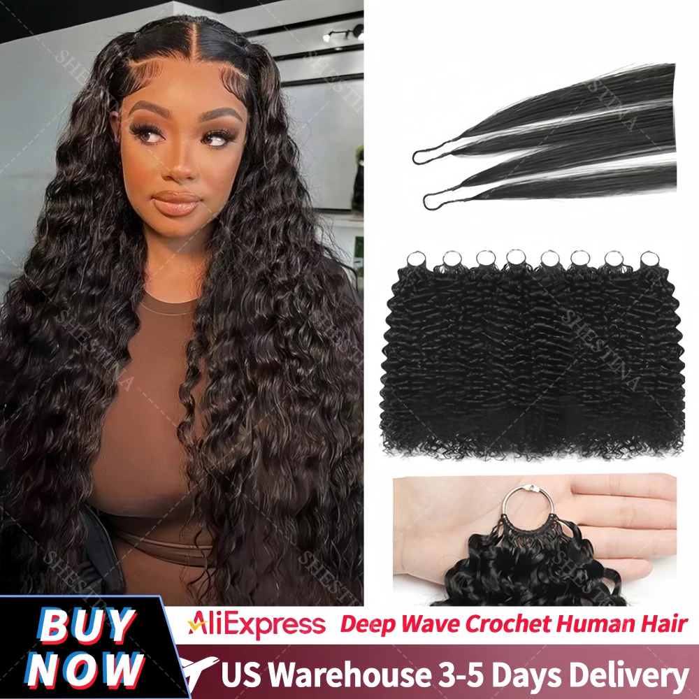 

Глубокие волны, вьющиеся человеческие волосы, вязанные крючком для косичек в стиле бохо, невидимые узлы, предварительно разделенные перья без узлов, вязанные крючком человеческие волосы