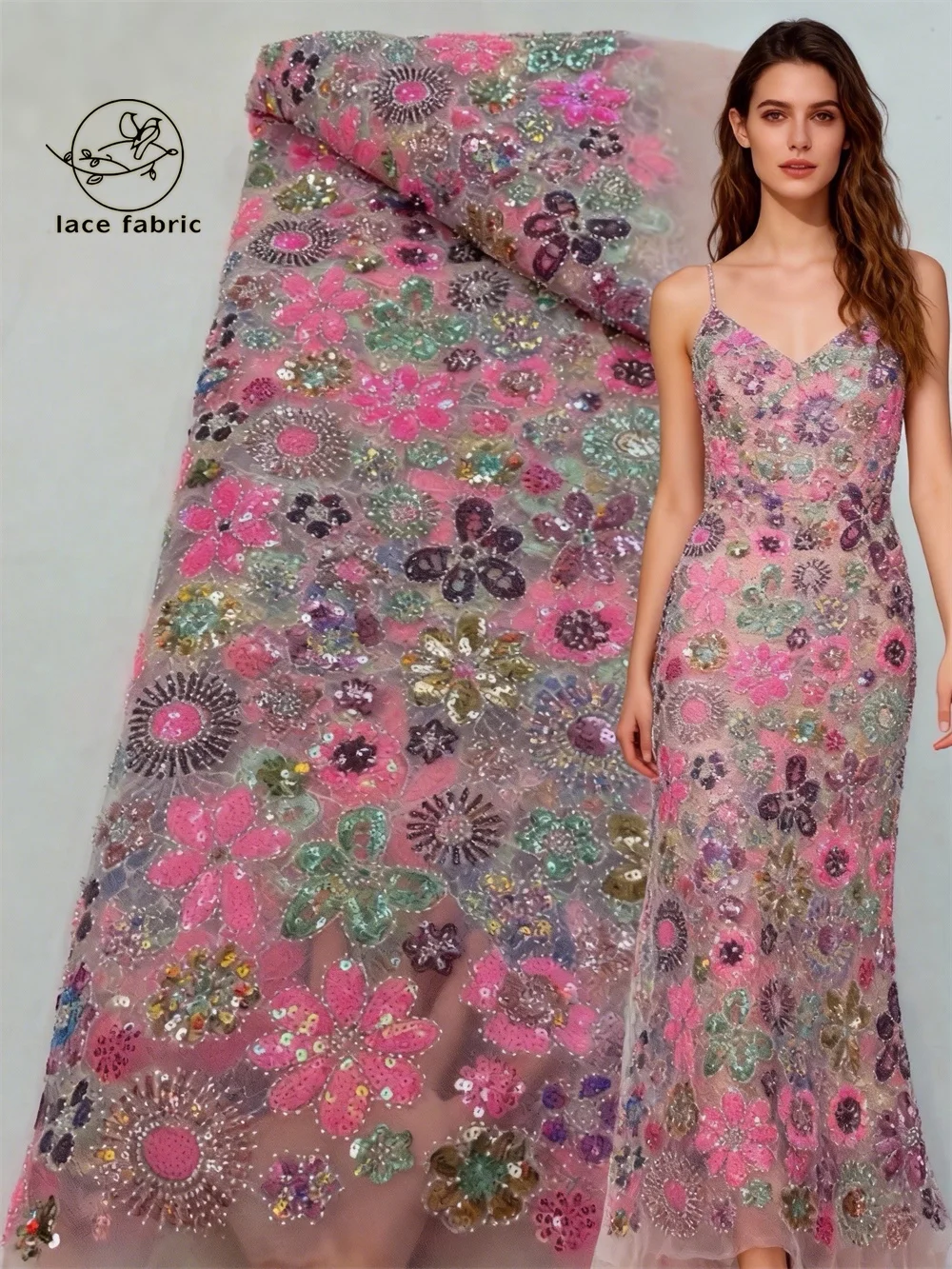 

African Nigerian Beaded Emboridery Lace 2026 High-End Luxury French Sequin Net Lace Fabric For Wedding Party Dress Women 5 Yards