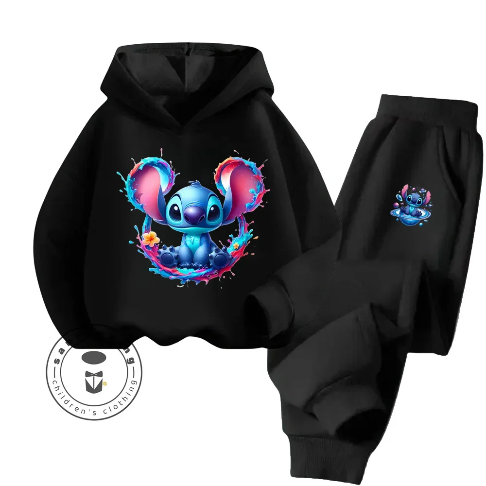 Stitch Cartoon Affordable Long Sleeve Hoodie for Kids Party Wear Fun Style Cheerful Vibe Lively Spring Fall Sports Hoodie Set