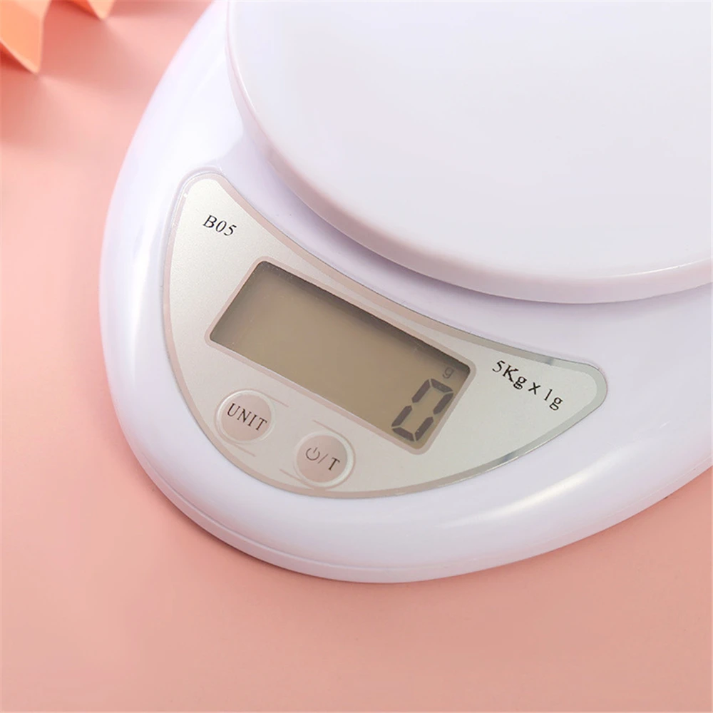 5KG/1g Digital Electronic Kitchen Scale Weighing Balance Tools Mini Food Scale Pocket Scale Plastic White Coffee Scale