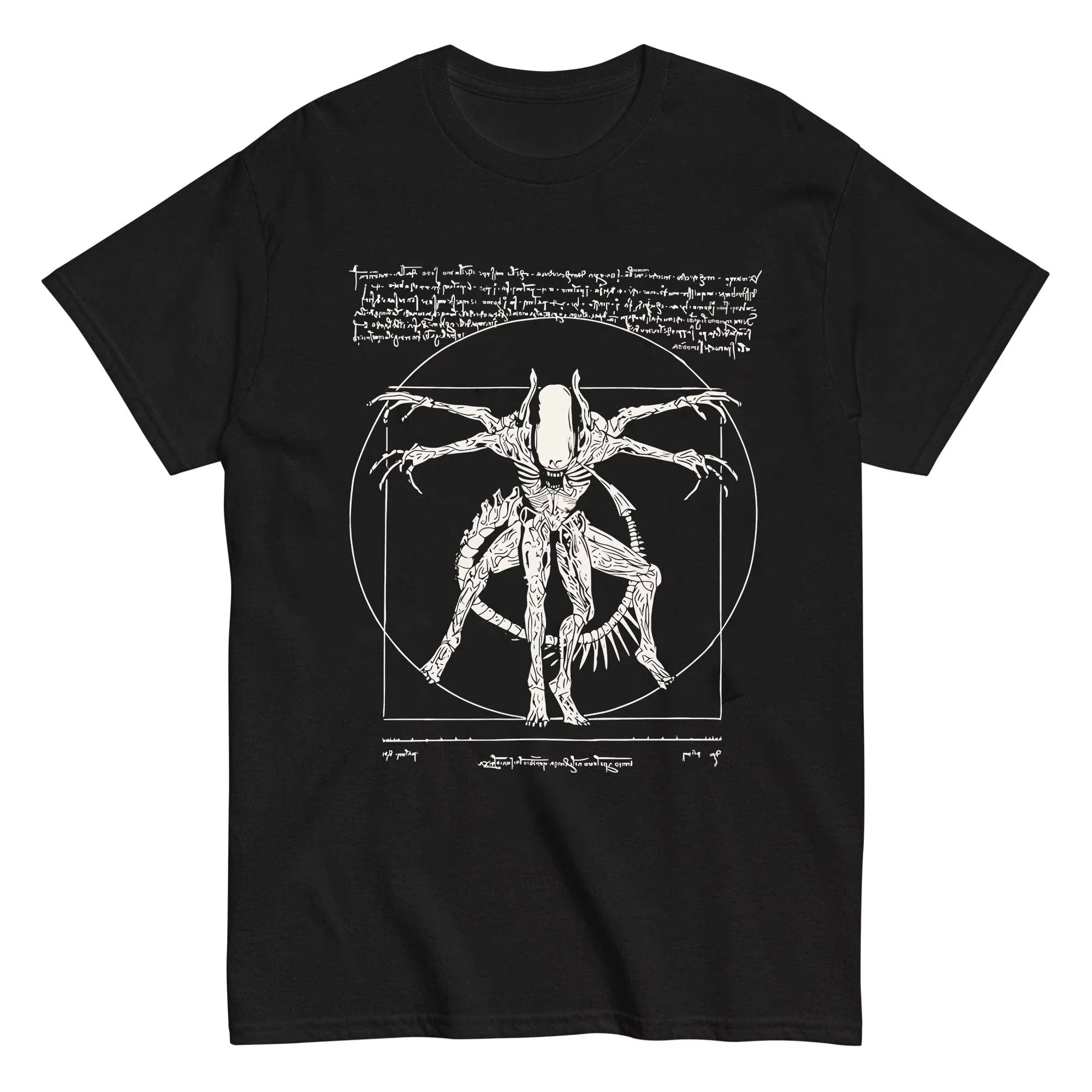 2026 Men's Oversized T Shirt Vintage Vitruvian Sketch Fantasy Creature Graphic Print Short Sleeve Cotton Unisex Tee
