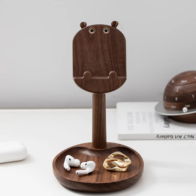 Black walnut solid wood bed mobile phone holder desktop tablet wooden home crafts mobile phone holder light luxury style