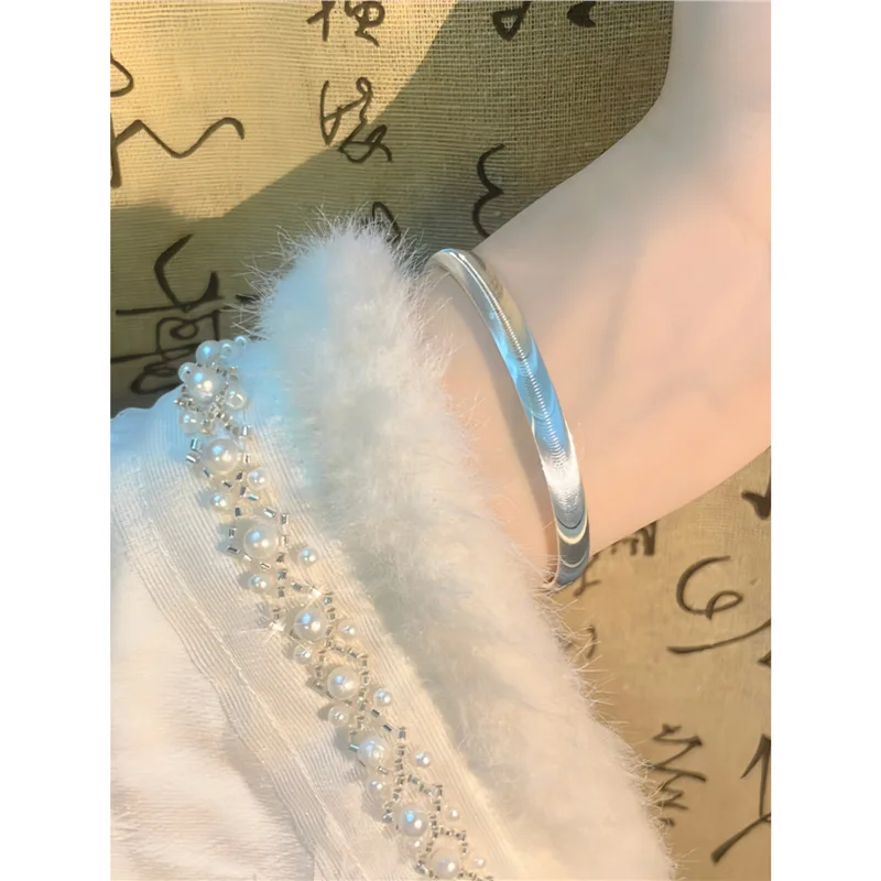 

9999'S Eye Bracelet Youth Style Wave Pattern Solid Plain Ring Silver Bangle