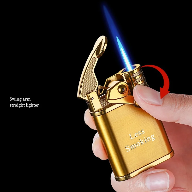 Vintage Leather Swing Arm Ignition Windproof Spray Blue Flame Gas Torch Lighter Outdoor Portable Cigar Lighter Smoking Gift