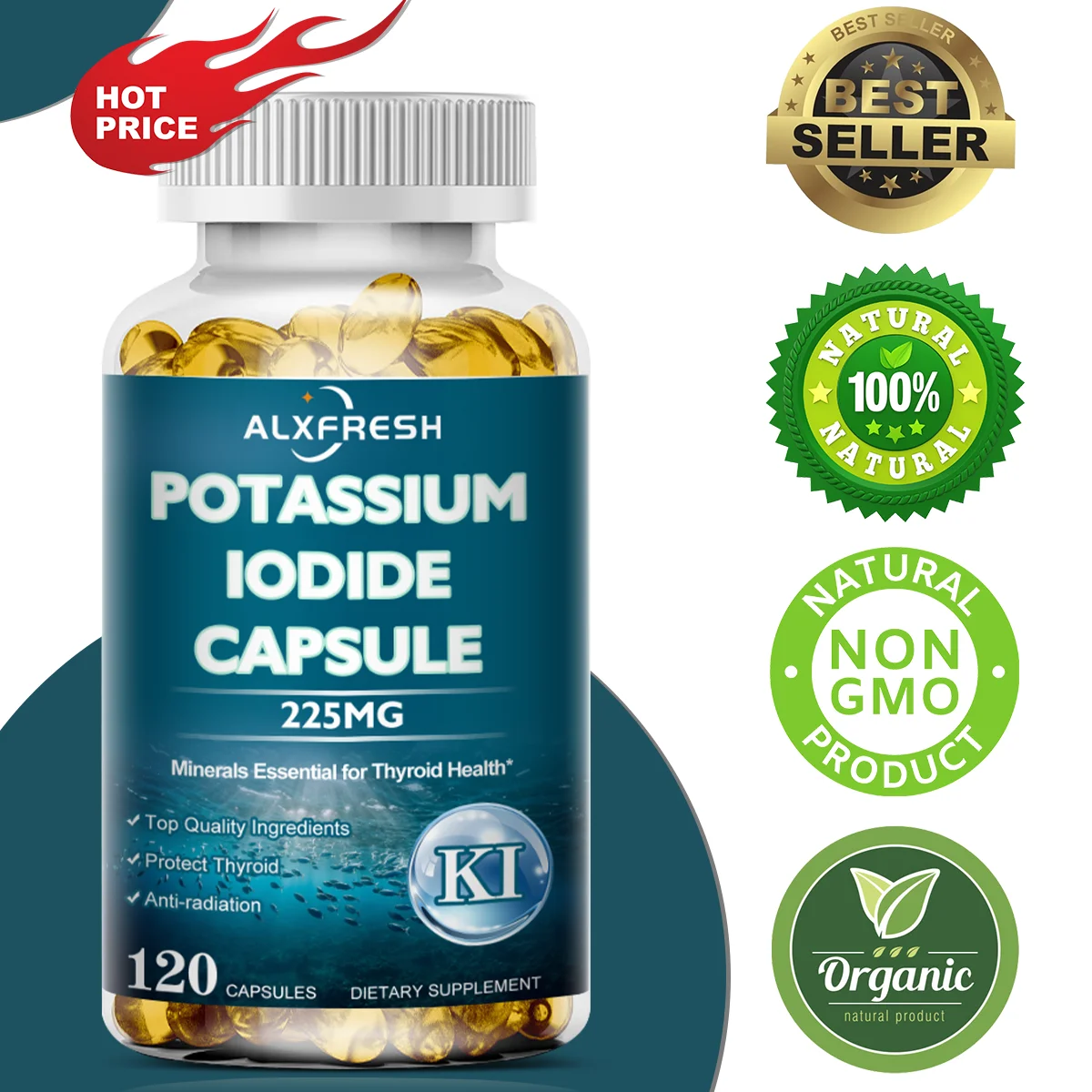 Potassium Iodide Capsules for Thyroid Health Metabolism Development Protect Against Radiation Preventing Iodine Deficiency