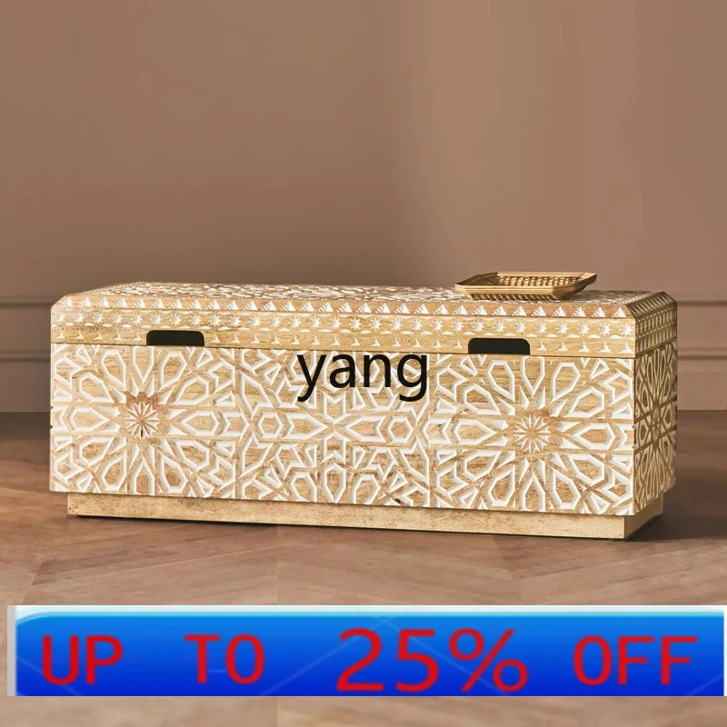 

Lmm American all-solid wood storage shoe changing stool French retro carved porch footstool