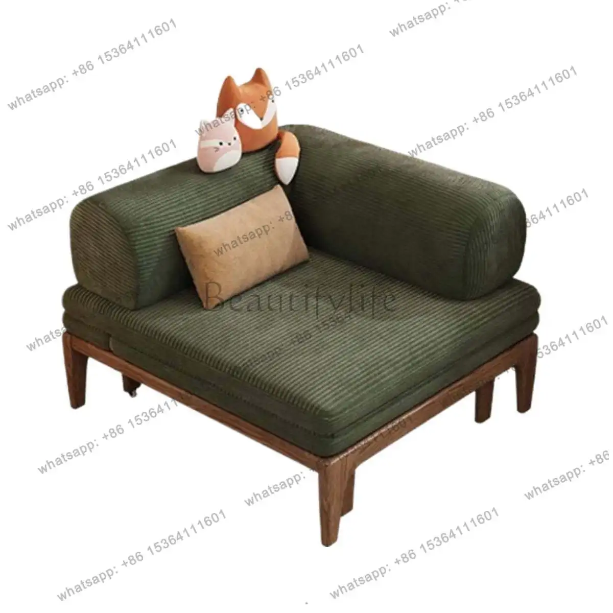 Solid wood sofa bed folding sitting and lying multi-functional single pull-out push sofa bed