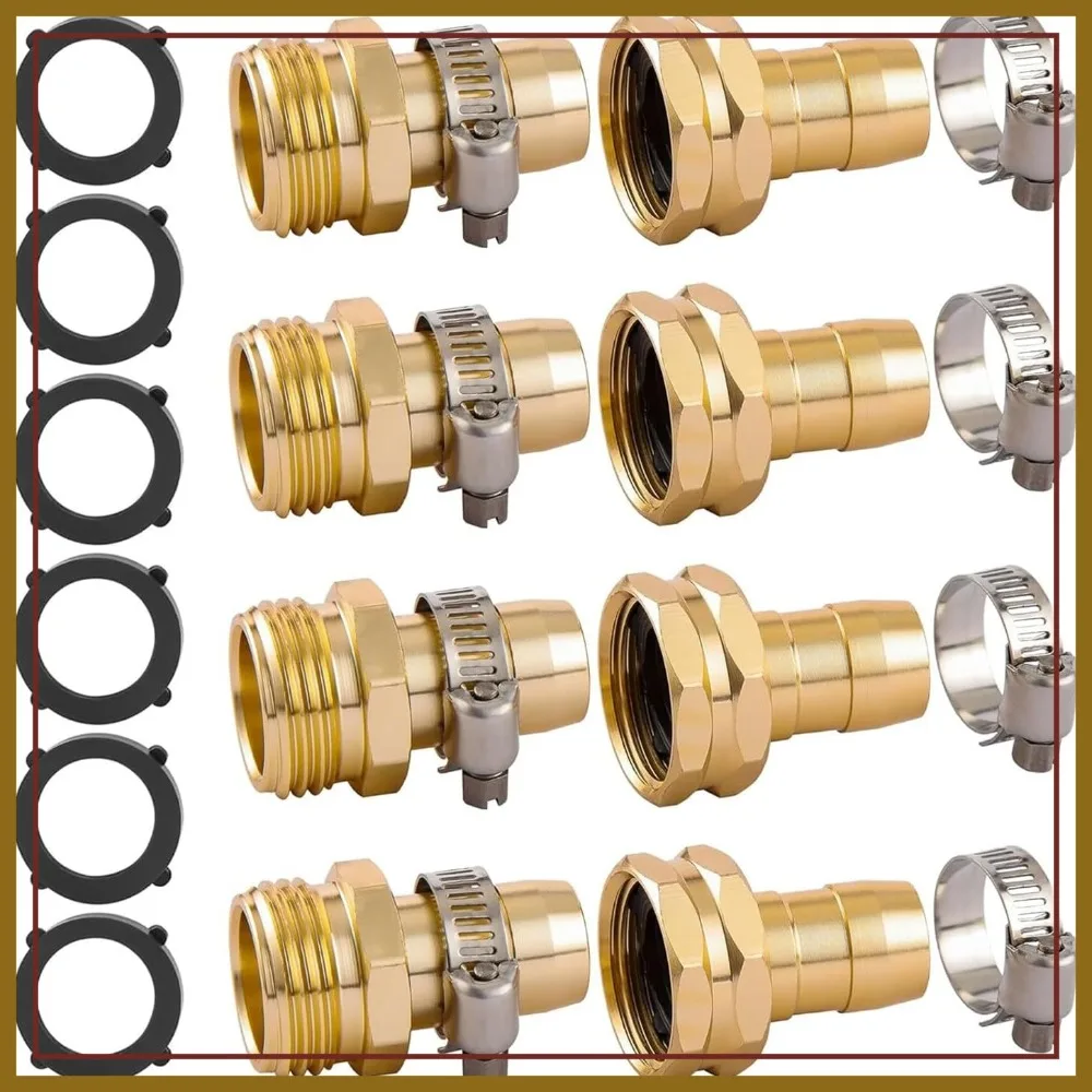

4 Set Garden Hose Repair Connector with Clamps, Fit 3/4" or 5/8" Hose, 5/8" Barb x 3/4" GHT Adapter, Water Hose Repair Kit