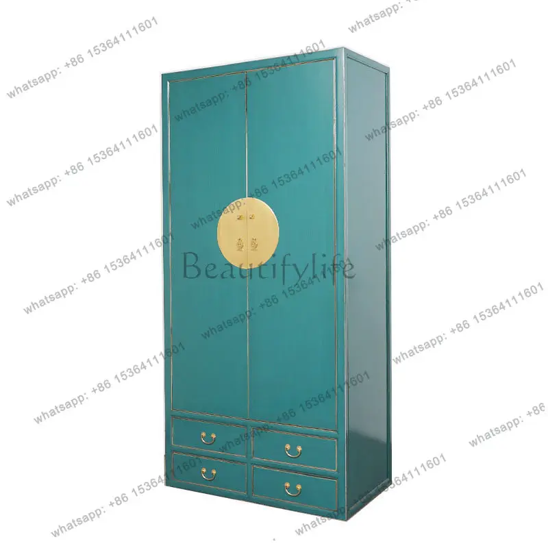 Chinese solid wood wardrobe bedroom retro simple elm large capacity high cabinet