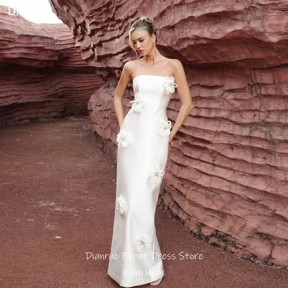 

Dianruo Straight Maxi Civil Wedding Dress Strapless Luxury Women Vestido De Noiva 3D Floral Appliqués Evening Dresses Customized