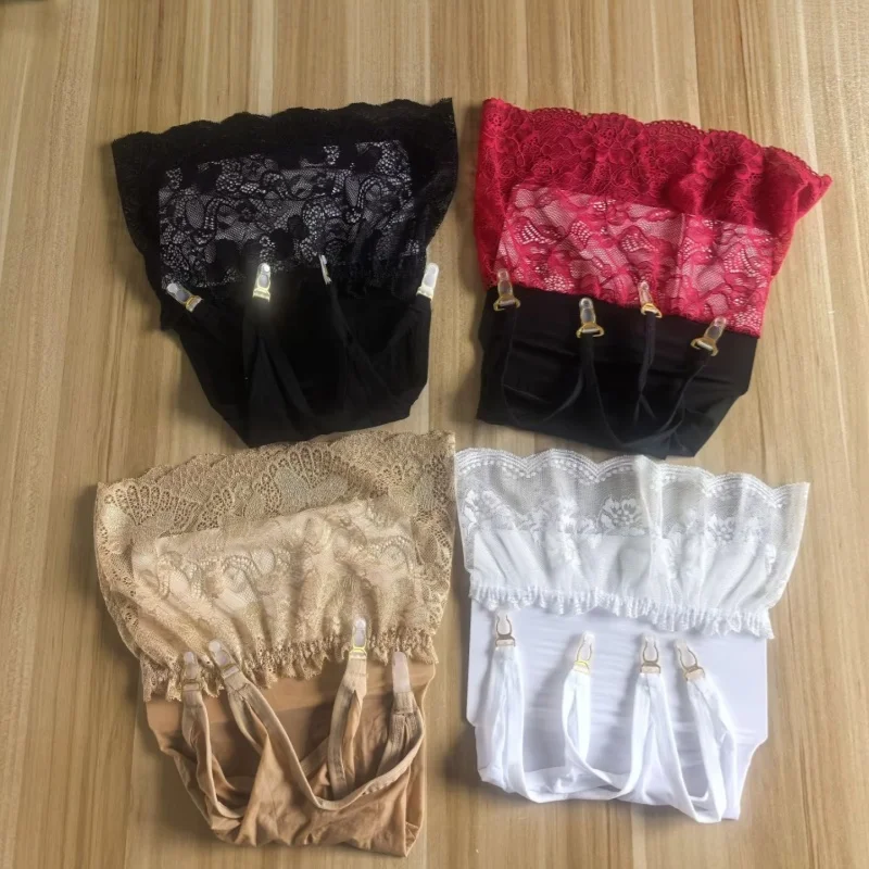 2 In 1 Lace Transparent Mini Skirt With Socks Clips Oil Shiny Hip Wrap Garter Belt Dress Sexy Lingerie Clubwear For Stockings - view 6