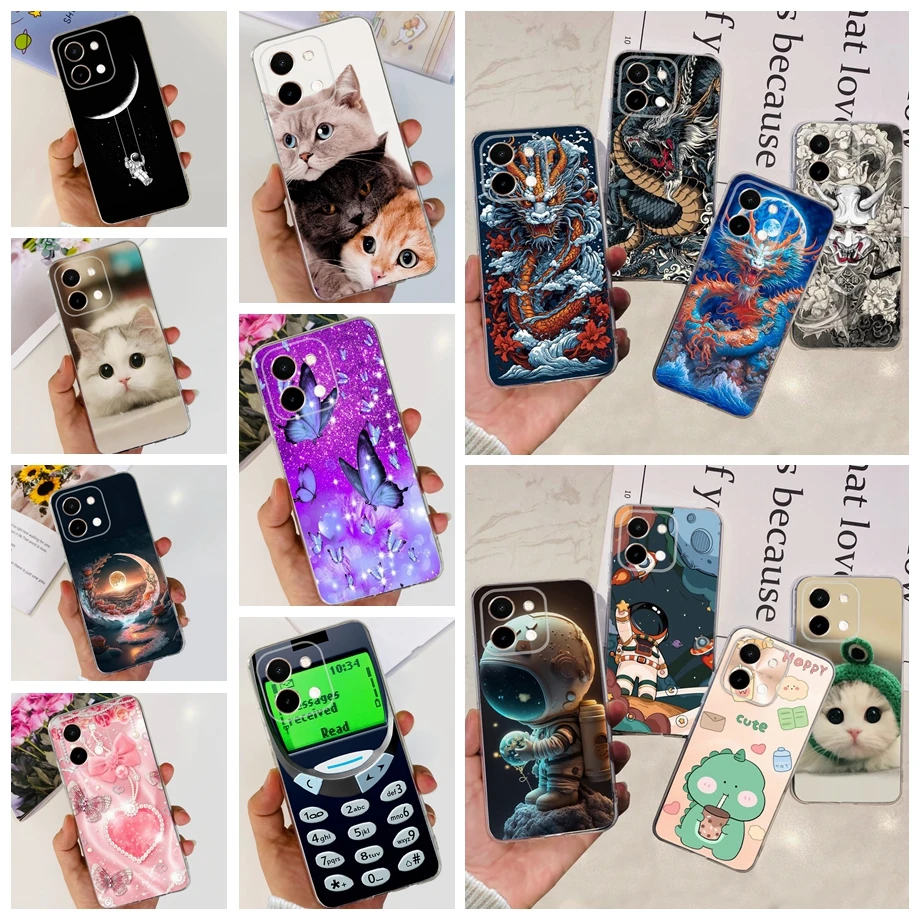 For Vivo Y28 4G Case Coque Clear Silicone Soft Back Cover For Vivo Y28 5G Y28s 5G Phone Bumper Coque Funda Dinosaur Cat Dragon