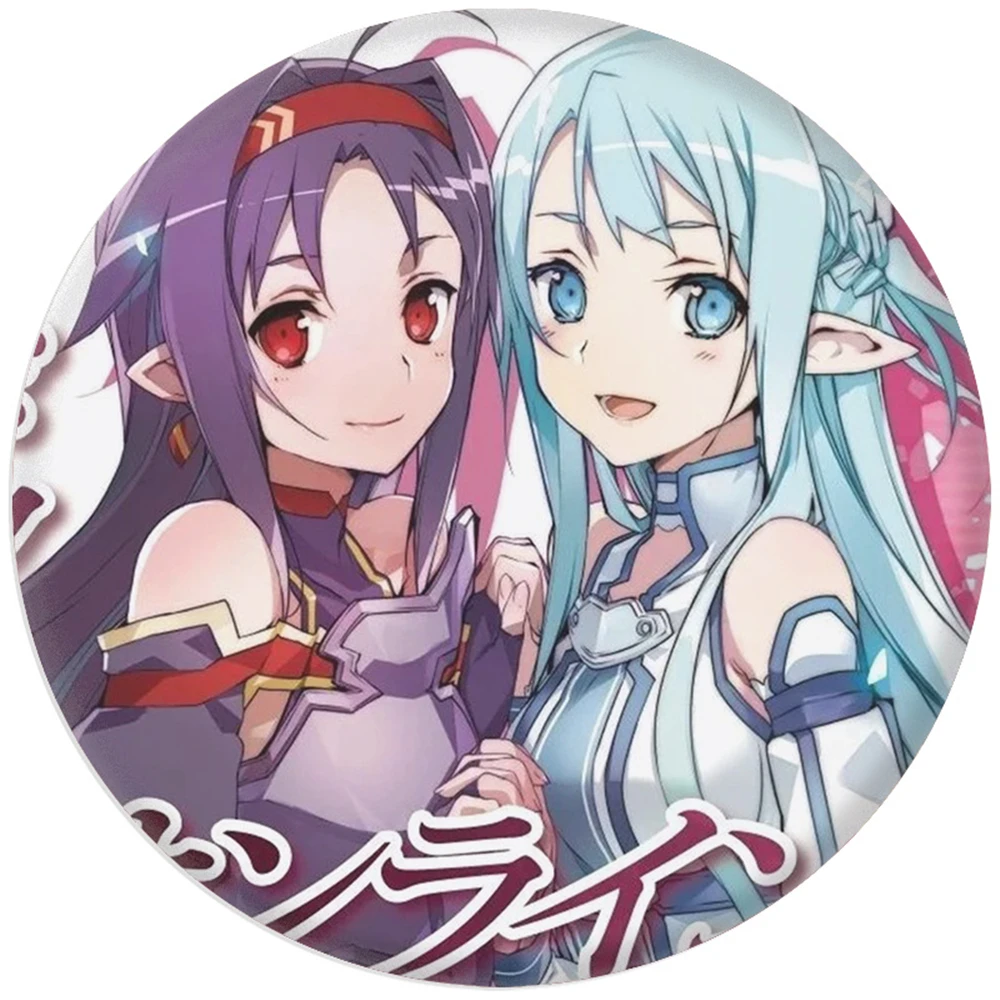 58mm Anime Sword Art Online Kirigaya Kazuto Kirito Yuuki Asuna Cosplay Costume Badge Pin SPTE Tinplate Brooch