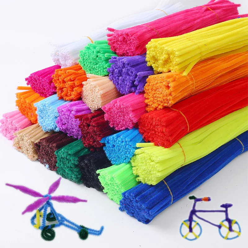 100pcs Kids Creative Plush DIY Shingled Chenille Sticks Chenille Stem Pipe Cleaner Stem Craft Educational Toy Cricut Accessoriy