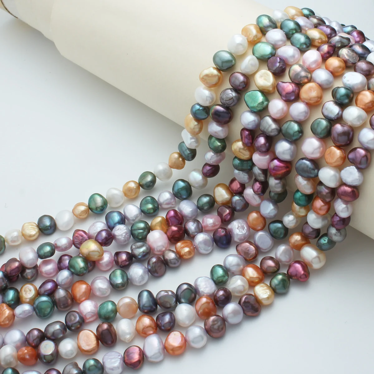 

7-8mm colored natural freshwater pearls with irregular shapes on both sides for making jewelry DIY necklaces and bracelets