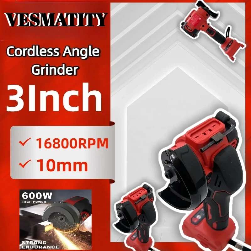 Mini Angle Grinder Cordless Grinding Polishing Machine Electric Diamond Cutting Grinder Power ToolsFit Milwaukee Battery