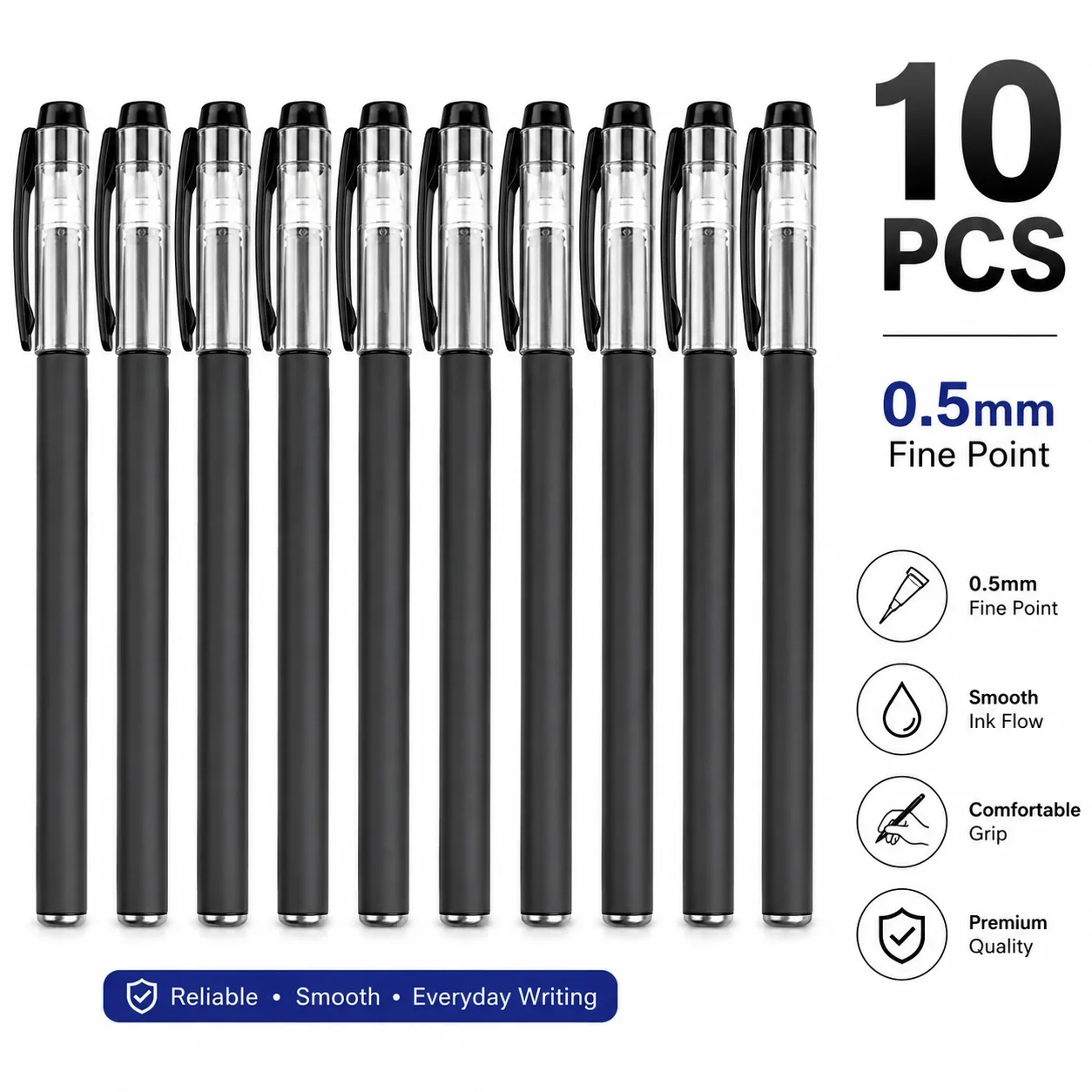 3 Pack Bullet Tip Quick Dry 0.5mm Gel Pens, Black Blue Red Fast-Drying Retractable Pens for School Office