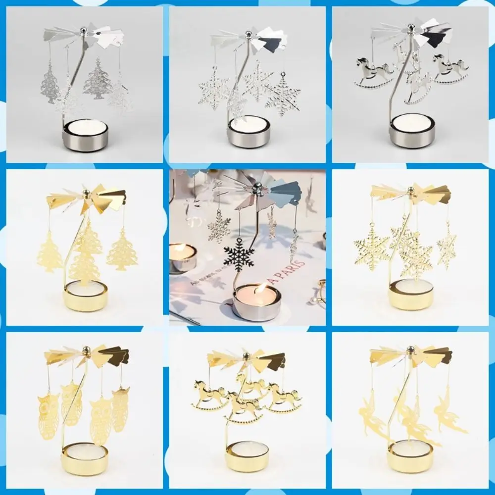 1pc Metal Hot Rotating Candle Holder Christmas Rotating Candle Holder Dinner Party Wedding Party Candle Holder Decoration Gift