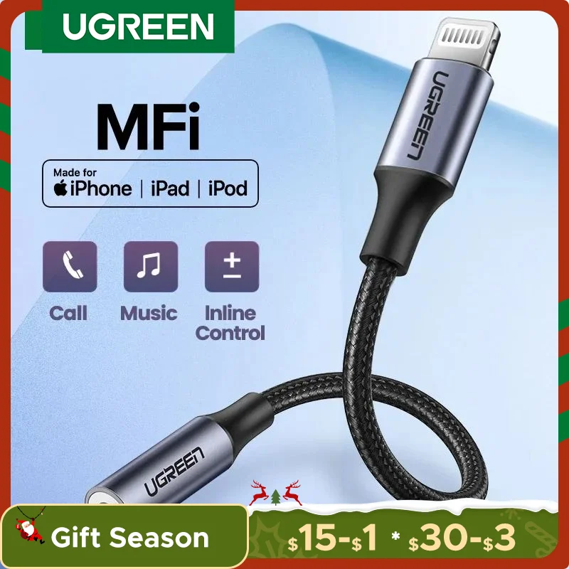 UGREEN Adapter for iPhones MFi DAC Lightning to 3.5mm Headphone Adapter For iPhone 12 11 Pro max xr Aux Cable Phone Accessories