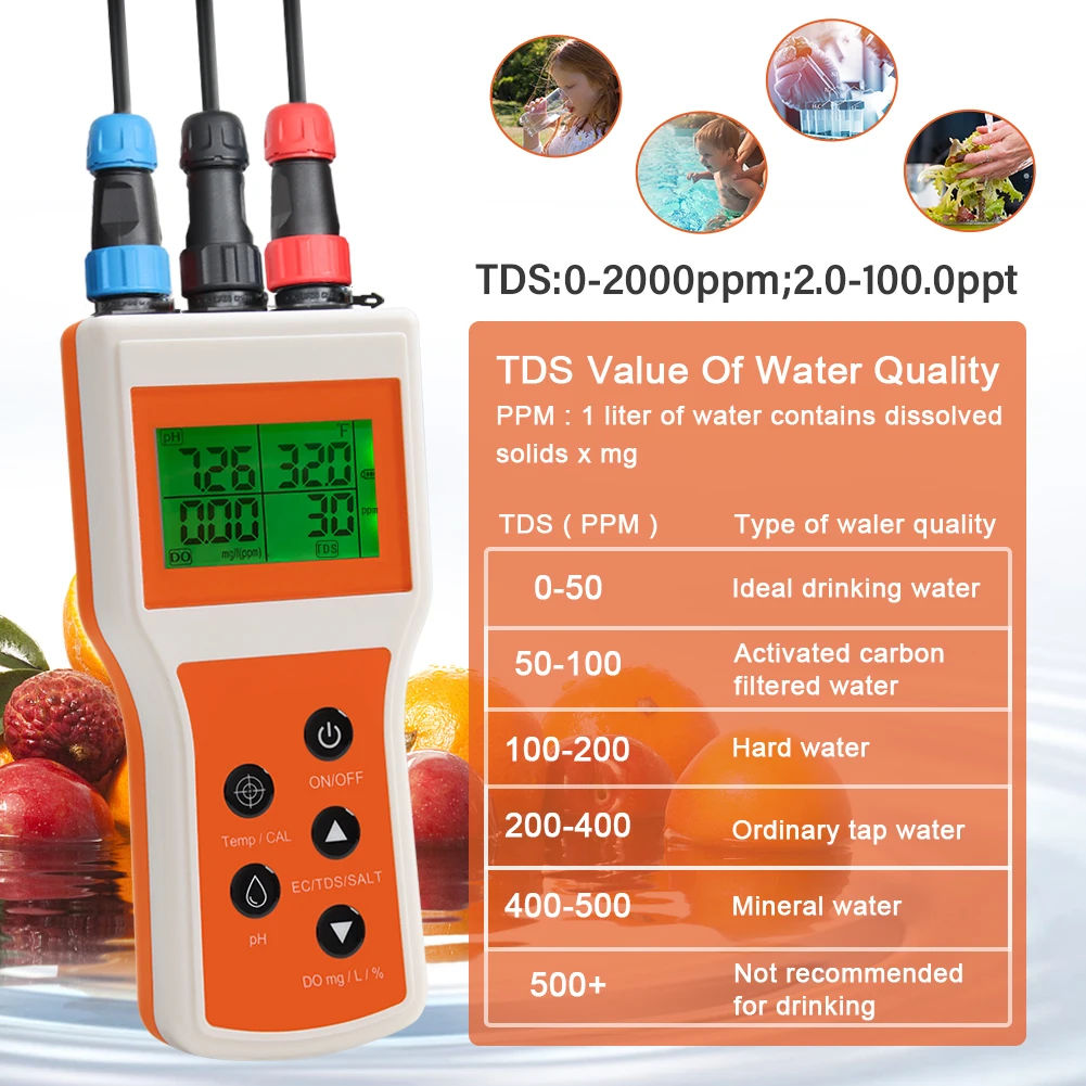 Imagem -06 - Inteligente Dissolvido Medidor de Oxigênio ph do Tds ce Temp Salinidade Tester Monitor de Água Salgada para Aquário Koi Fish Pond em 1